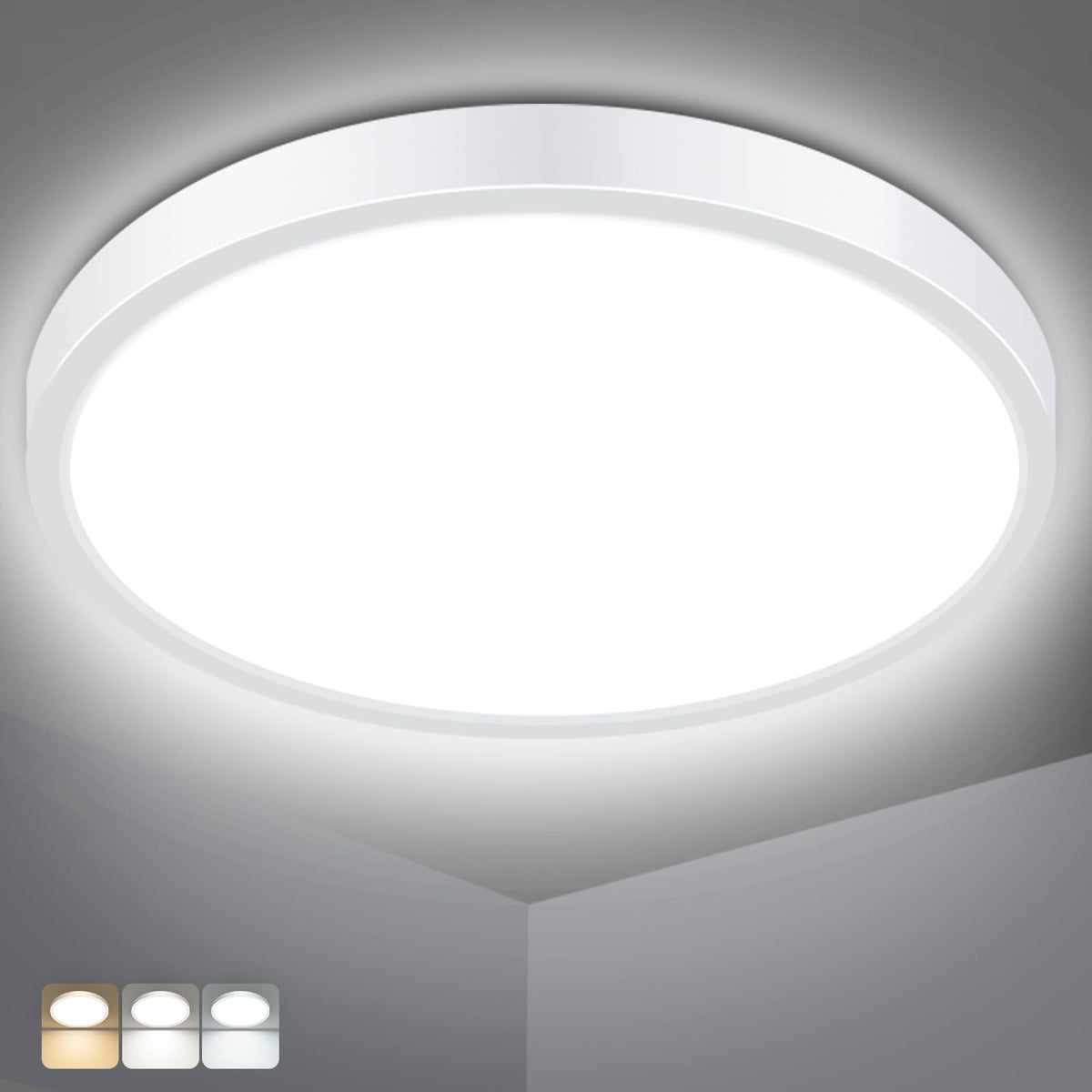 slochi Bathroom Light, 3000K/4000K/6500K 3 Color Temperature, Waterproof, Round, Modern, Flush Ceiling Light for Bathroom, Kitchen, Bedroom, Hallway and MoreØ18CM(Gold)