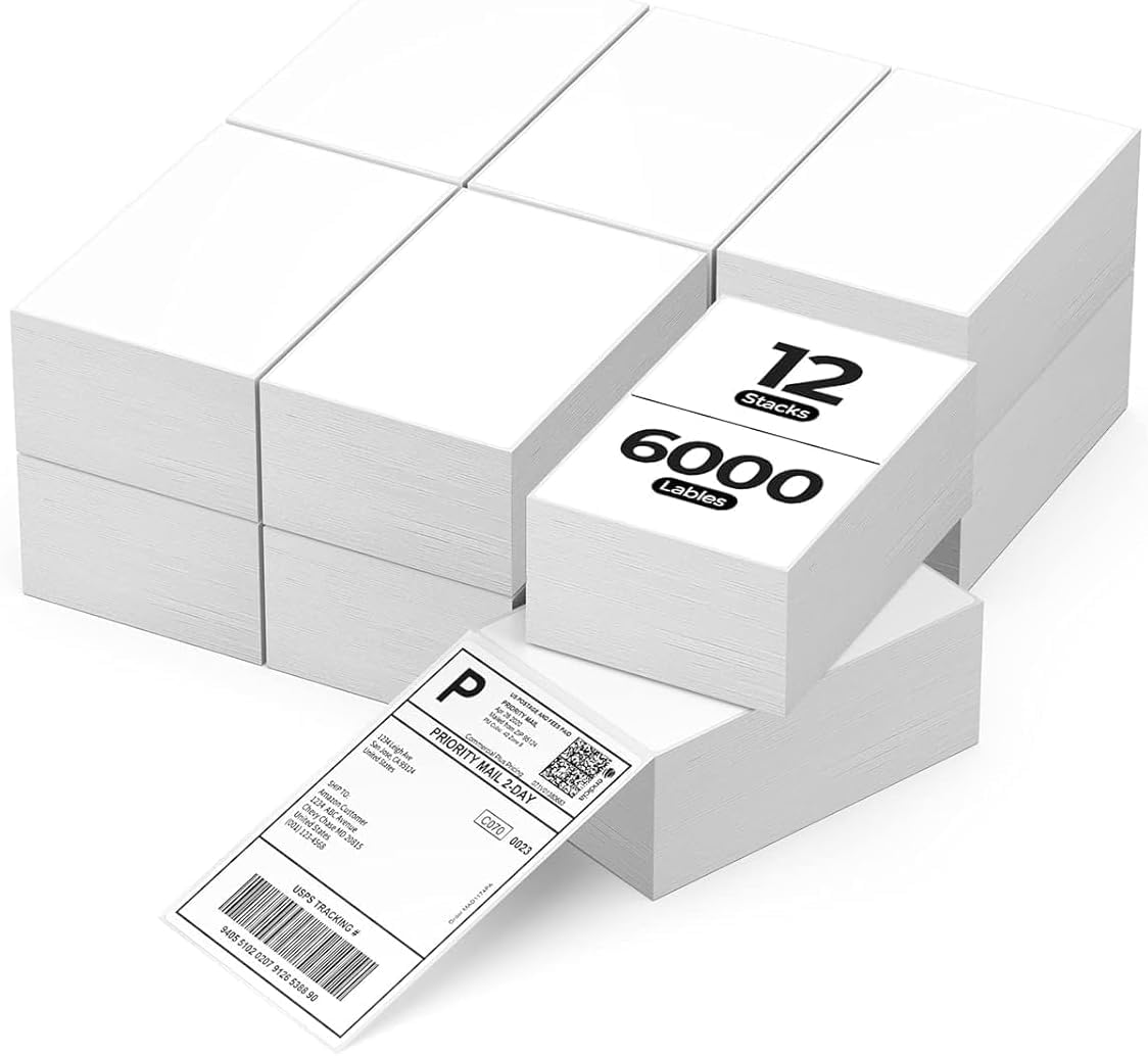 MUNBYN 4x6 Direct Thermal Labels, Fanfold Shipping Label Paper for Thermal Printer, Pack of 1000 Permanent Adhesive Labels for Shipping Packages