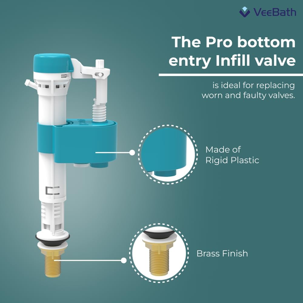 VeeBath Toilet Inlet Valve Bottom Entry, Inlet Float Valve 1/2 inch