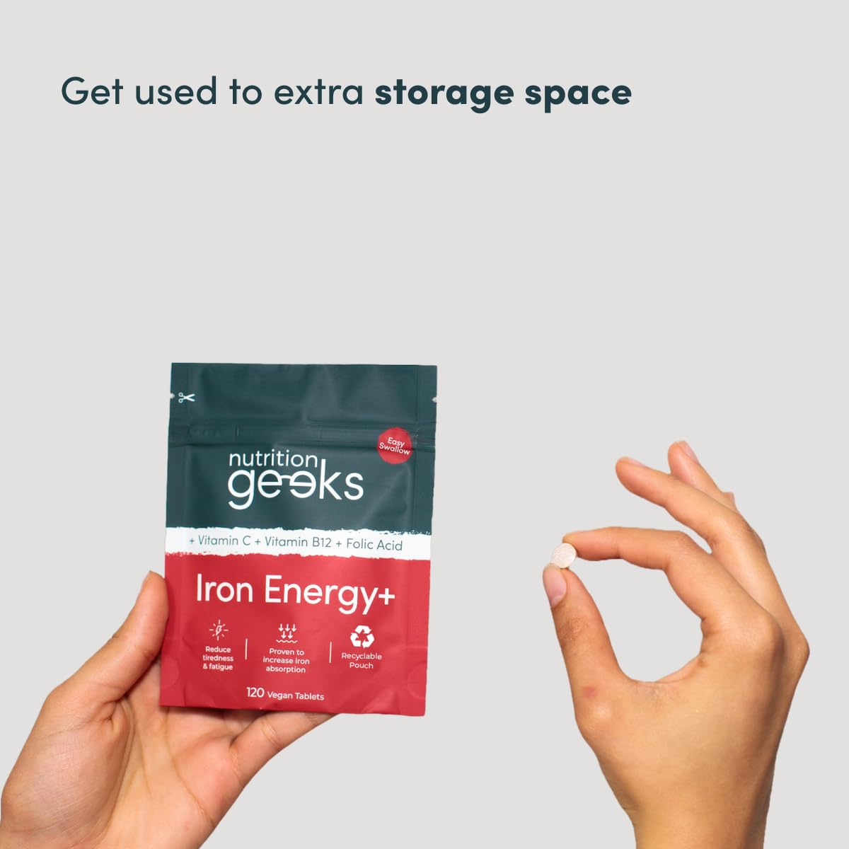 Iron Tablets High Strength - Energy Tablets with Vitamin C, B12 & Folic Acid - 120 Vegan Iron Supplements for Women and Men - 14mg - Enhanced Energy Support & Increased Absorption - UK Made