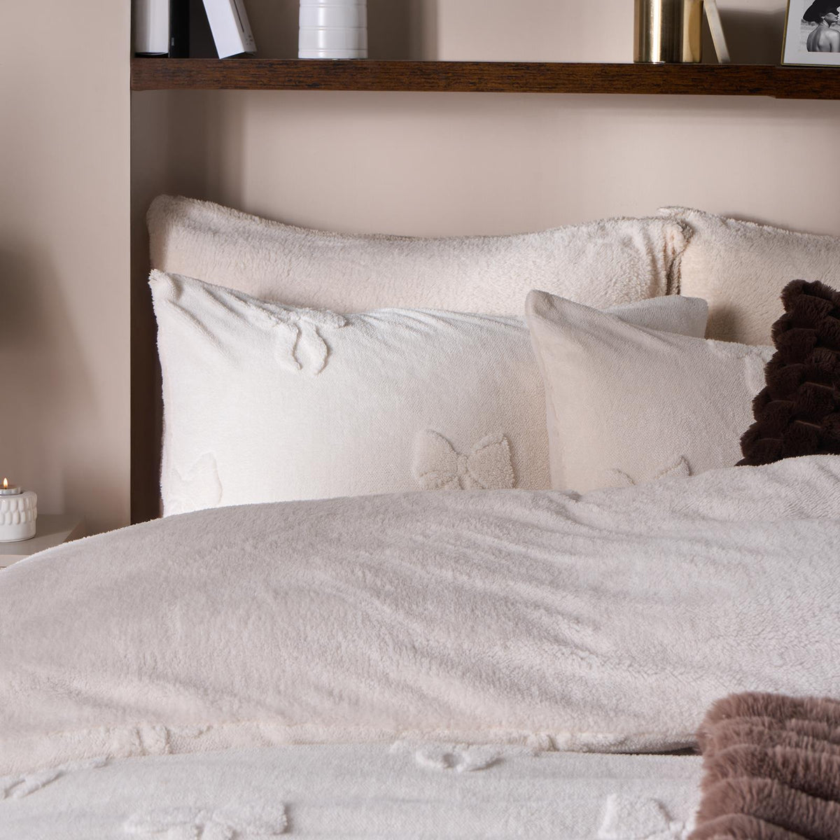 OHS Bow Tufted Bedding Set Teddy Fleece Super Soft Duvet Cover with Pillowcase