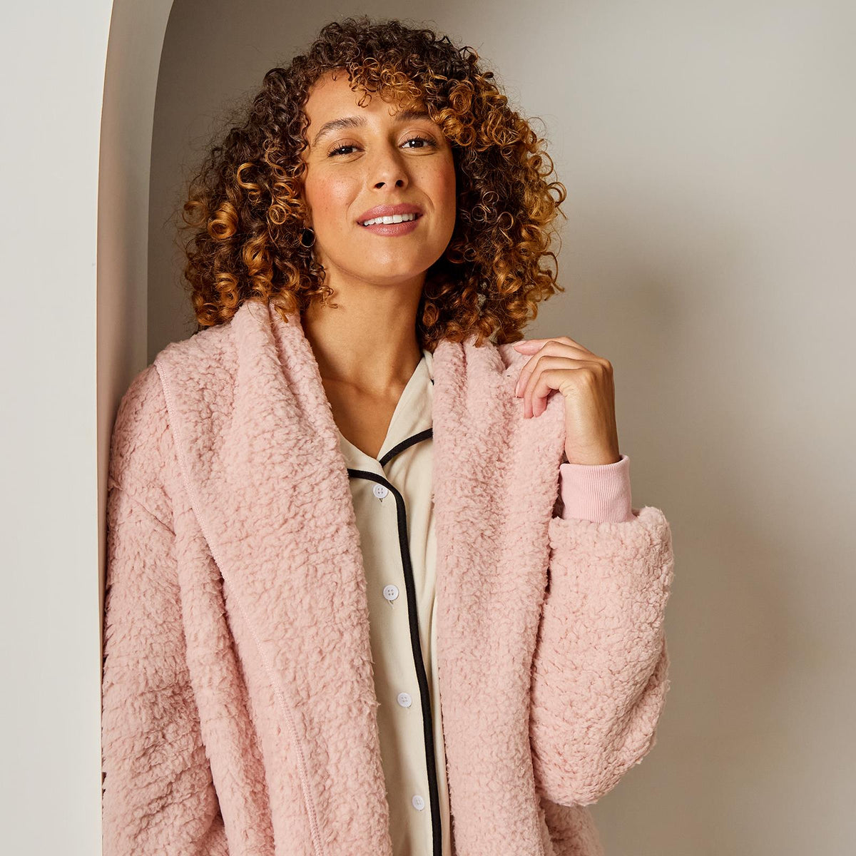 OHS Waterfall Long Cardigan Warm Teddy Fleece Open Front Wrap Loungewear Outwear