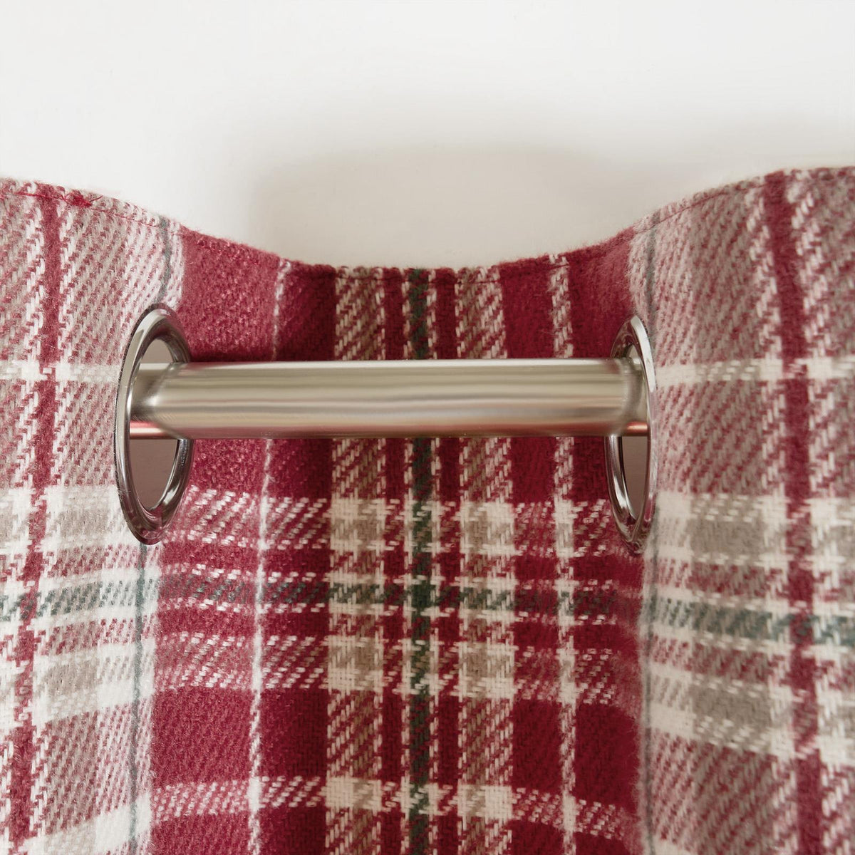 OHS Check Eyelet Curtains Pair Thermal Ring Top Textured Woven Ready Made