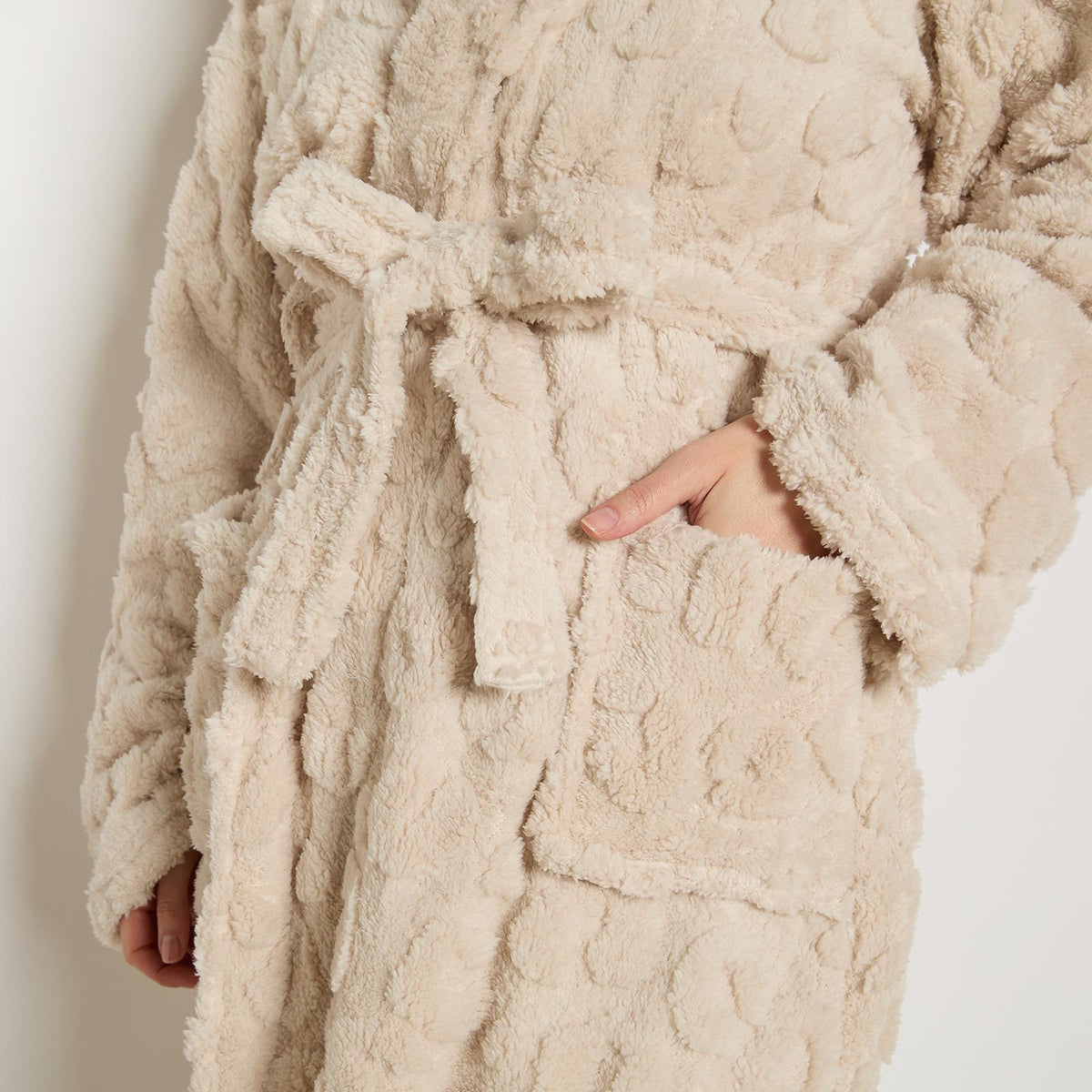OHS Tufted Dressing Gown Soft Fleece Robe Thermal Bathrobe Hooded Loungewear
