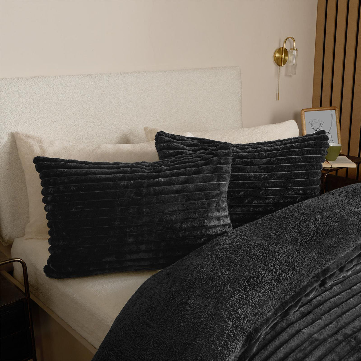 OHS Ribbed Fleece Bedding Set Soft Faux Fur Thermal Duvet Cover with Pillowcase