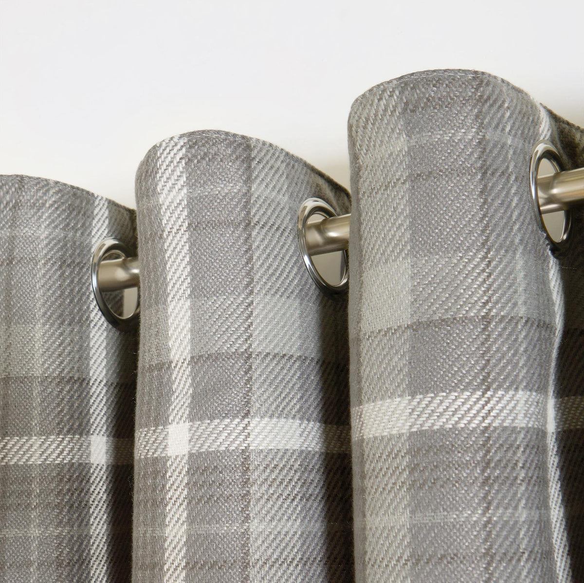 OHS Check Eyelet Curtains Pair Thermal Ring Top Textured Woven Ready Made
