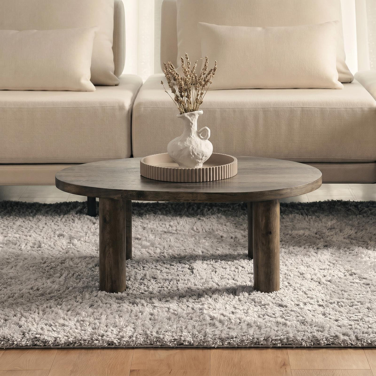 OHS 4 Legged Coffee Table Travertine Wood Effect Living Room Home Decor Modern