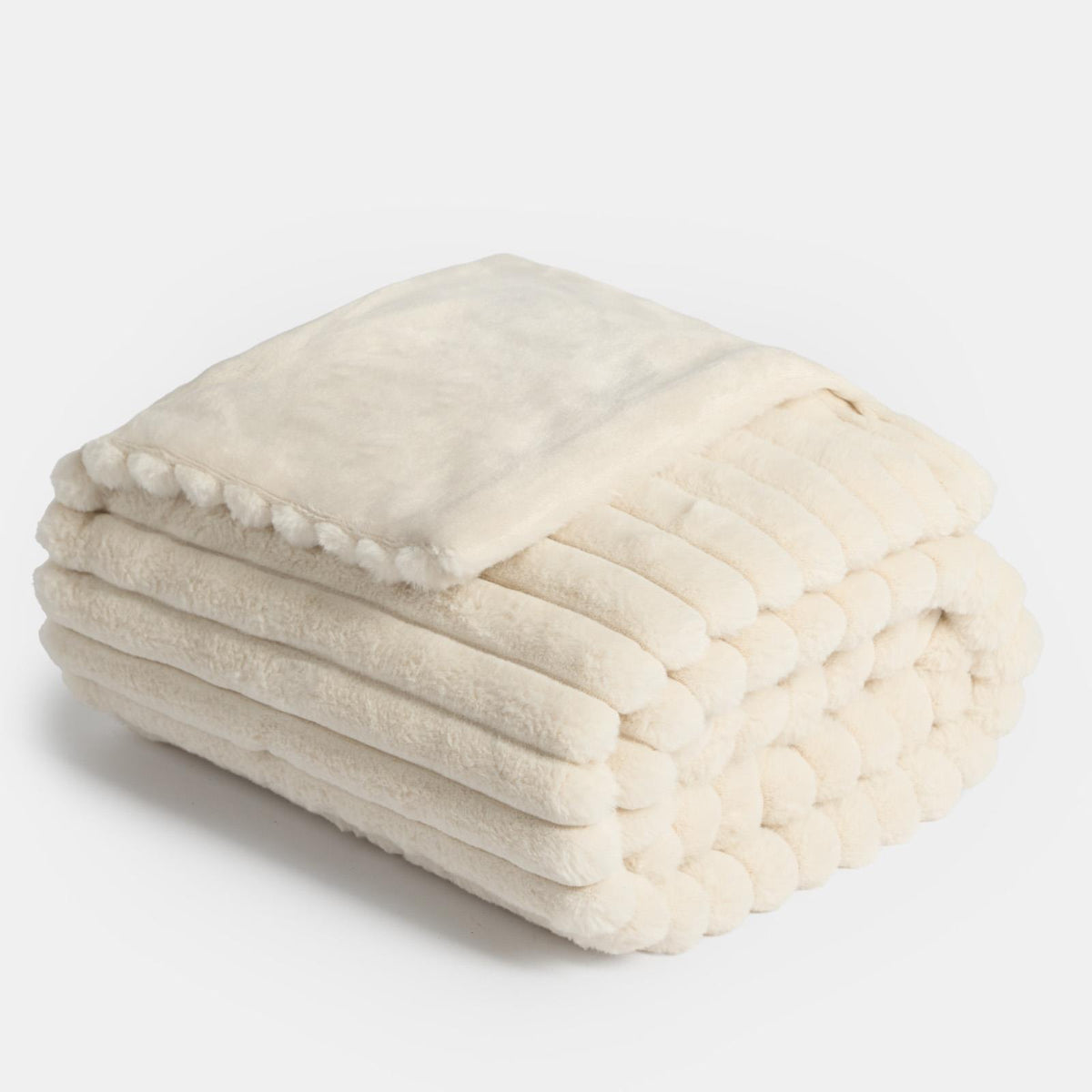 OHS Faux Fur Ribbed Fleece Throw Over Bed Blanket Warm Supersoft