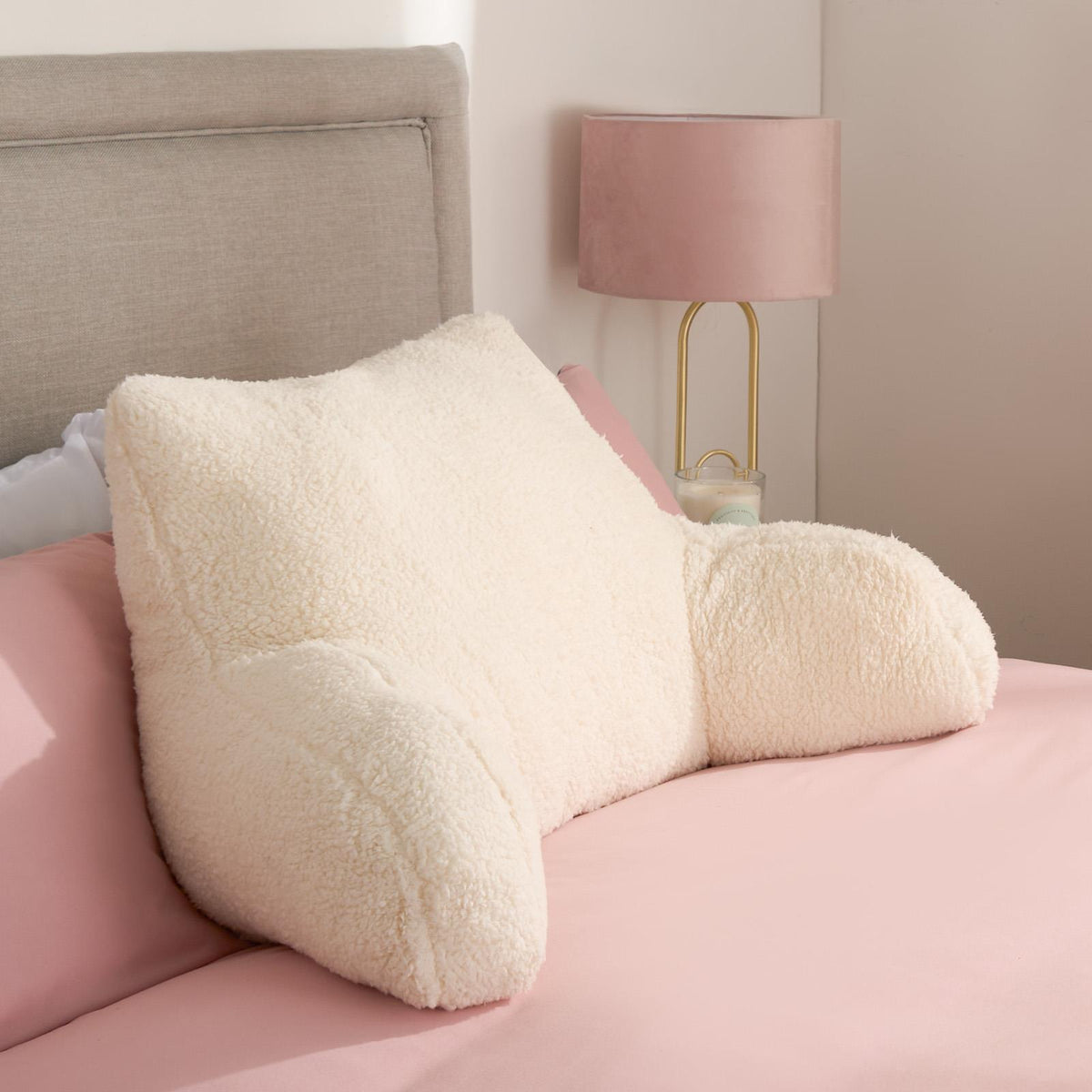 OHS Teddy Fleece Reading Pillow Cuddle Cushion with Arms Lumbar Bed Chair