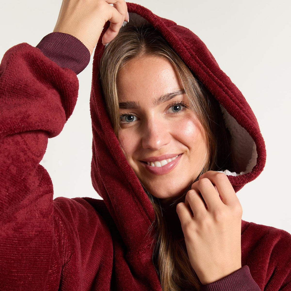 OHS Fleece Loungewear Set Coral Winter Sherpa Nightwear 2-Piece Hoodie Jogger