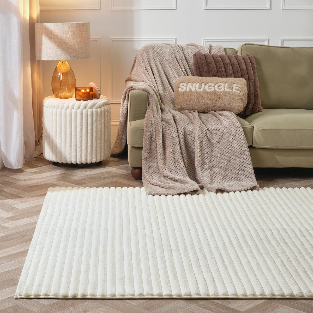 Faux Fur Rug Living Room Ribbed Large Mat Luxury Carpet Anti Slip Floor Runner
