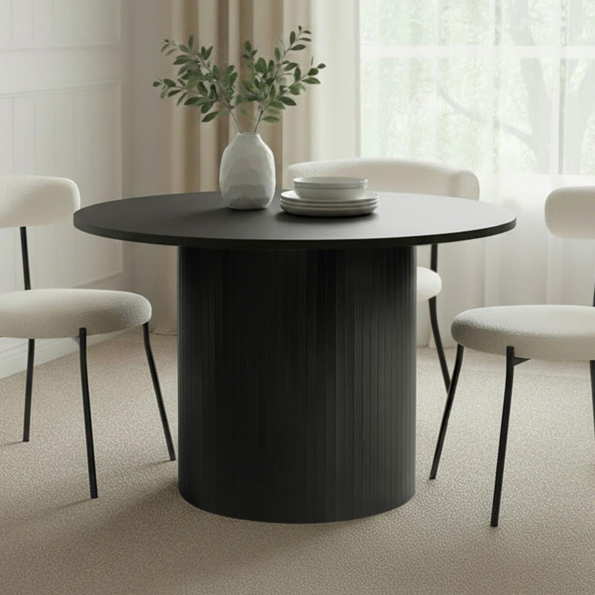 OHS Madison Dining Table Ribbed Wood Effect Round Kitchen Table for 4 People