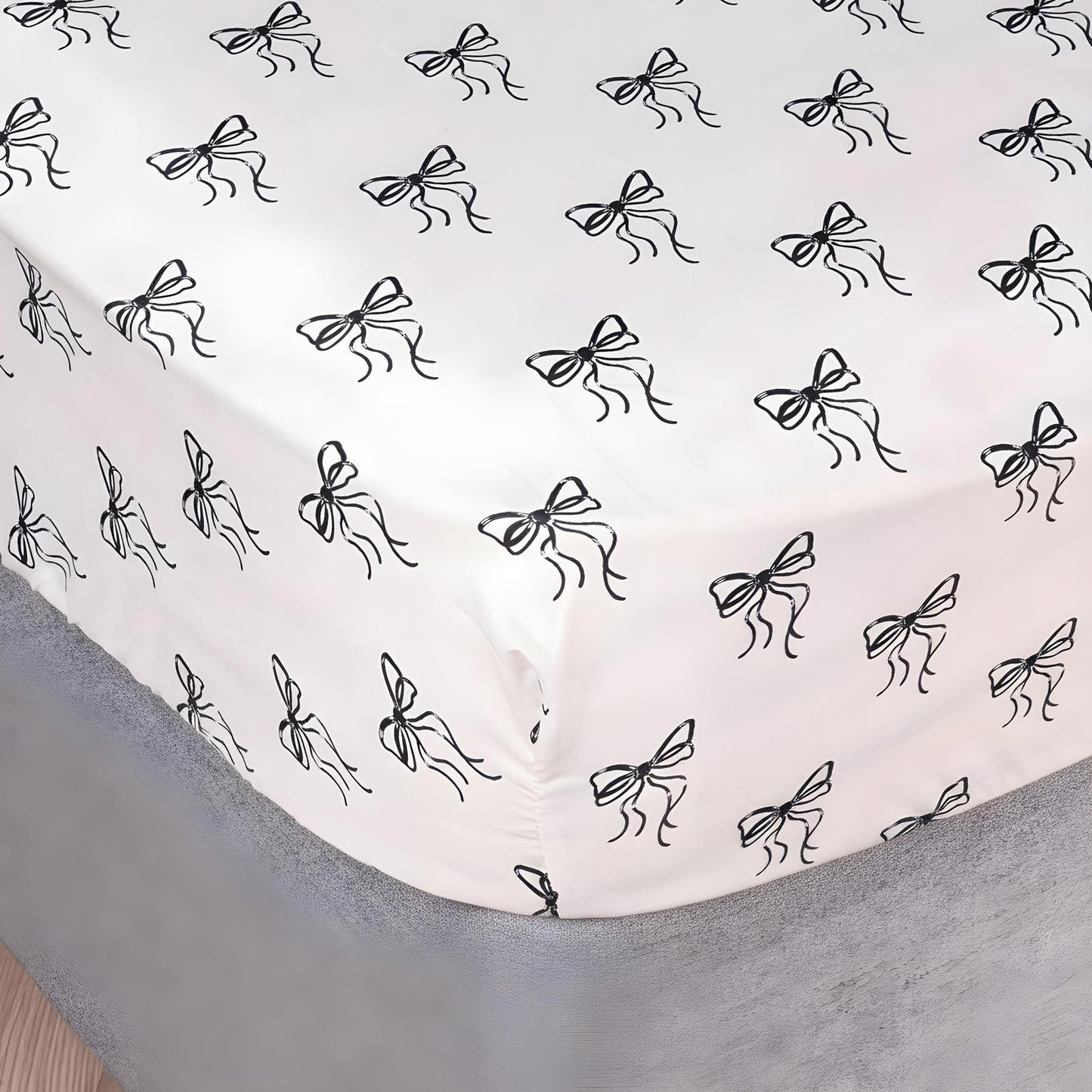 OHS Microfibre Deep Fitted Sheet Bows Print 25cm Hotel Quality Easy Care