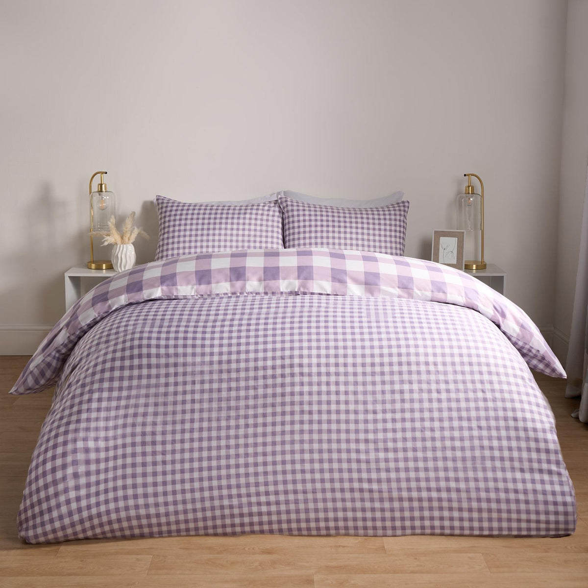 OHS Gingham Duvet Cover Bedding Set Check Quilt Pillowcase Reversible