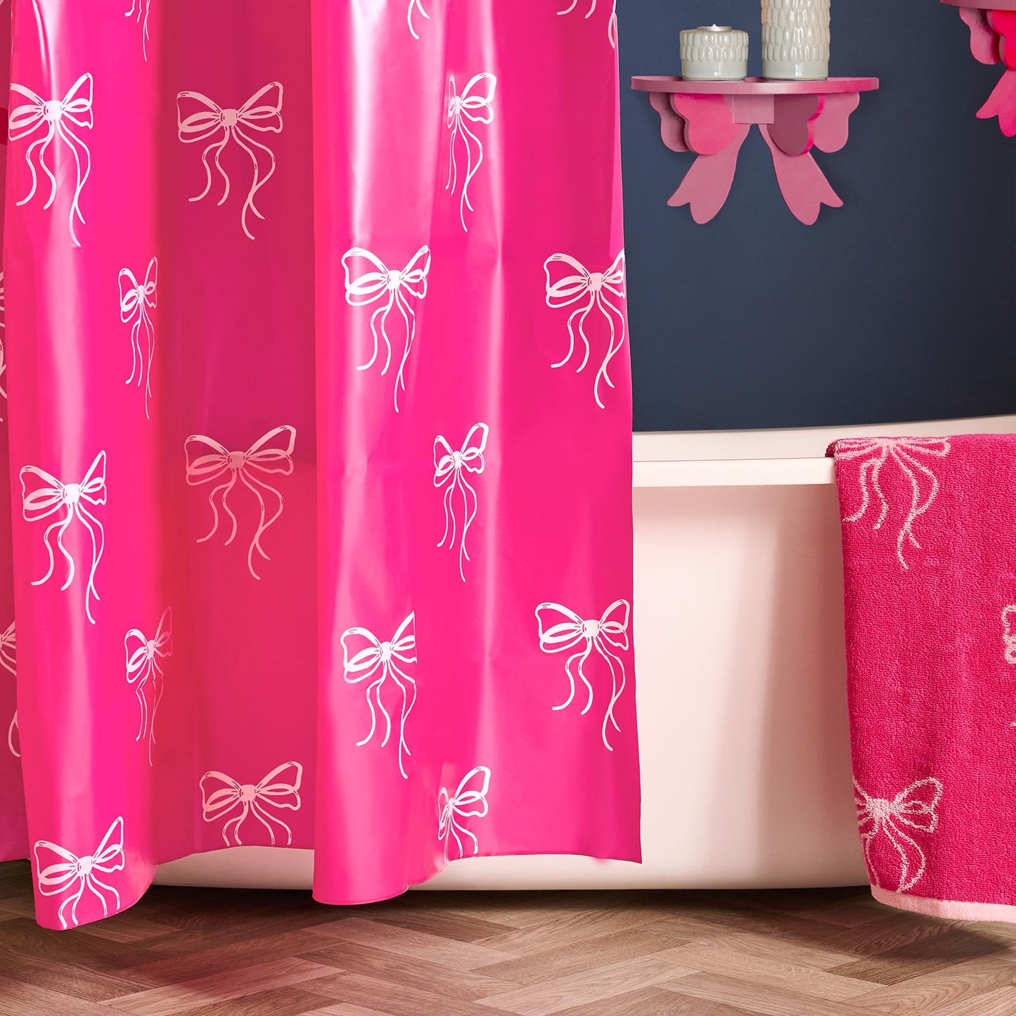OHS Bows Shower Curtain with 12 Hooks Mould Proof Bathtub Curtains
