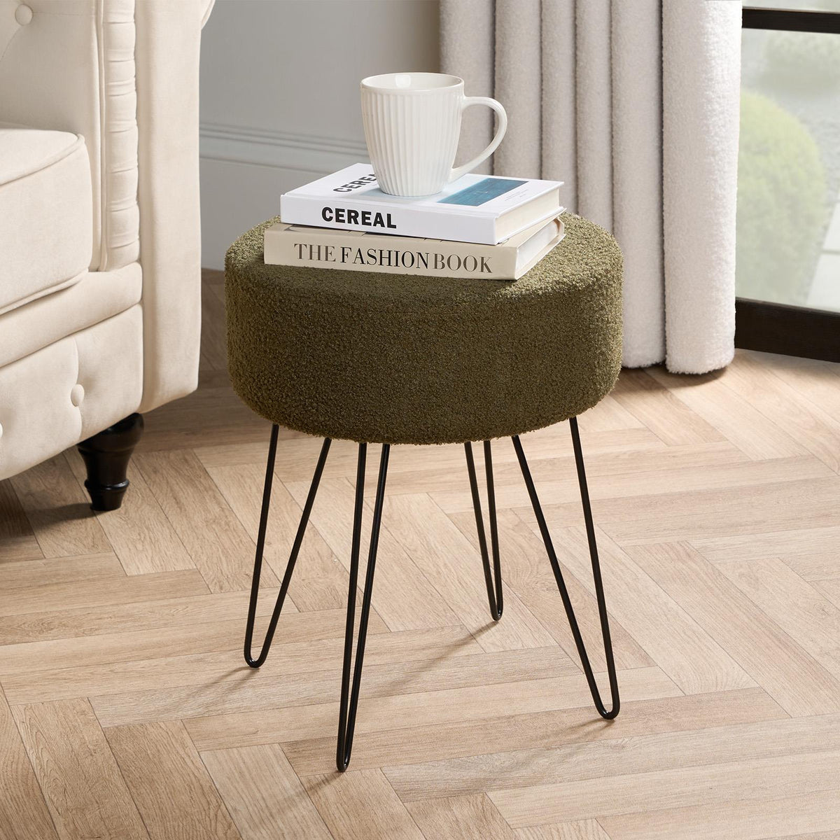 Stool Boucle Fleece Chair Dressing Table Vanity Seat Pouffe Home Spa Foot Rest