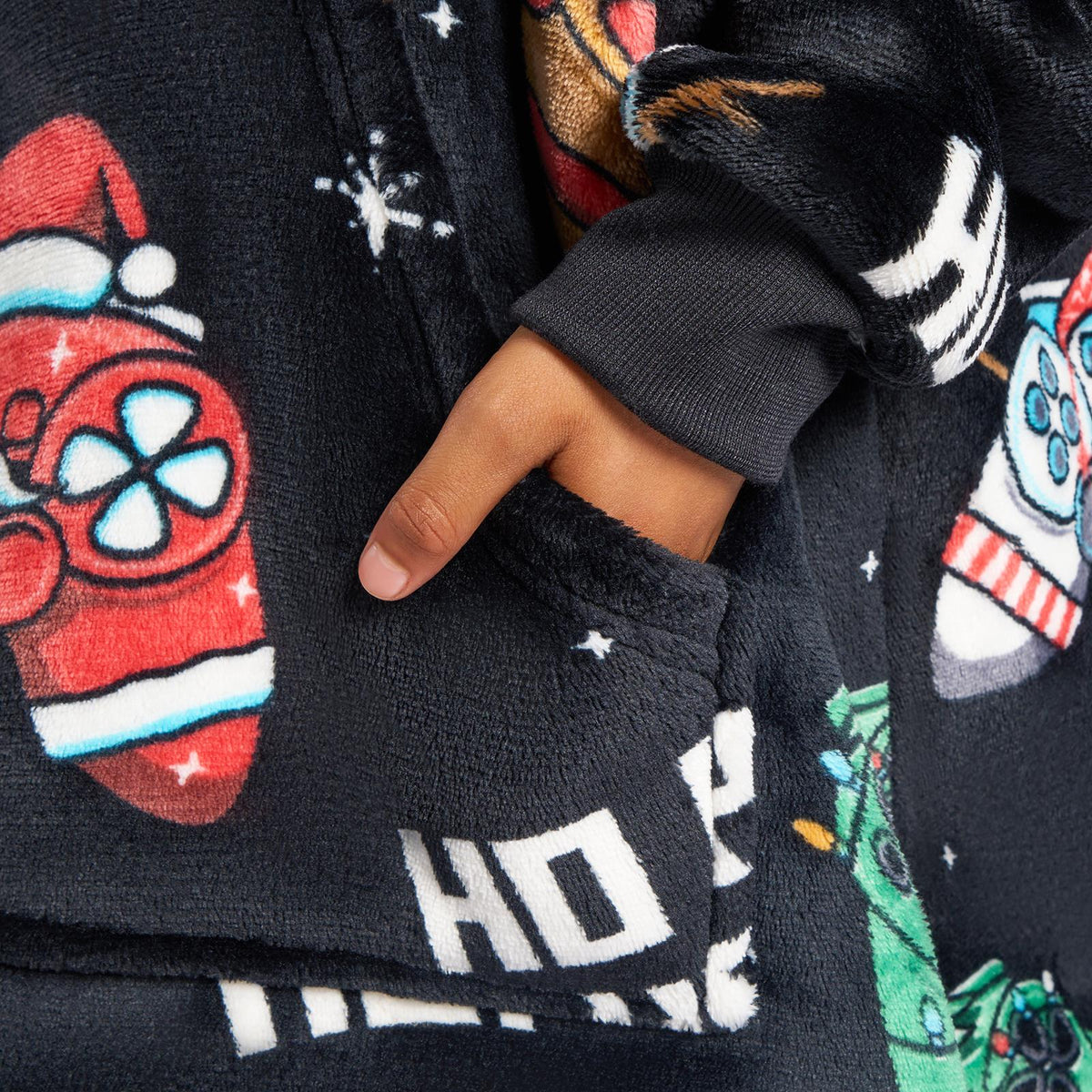OHS Xmas Blanket Hoodie Kids Christmas Print Sherpa Oversized Hooded Throw
