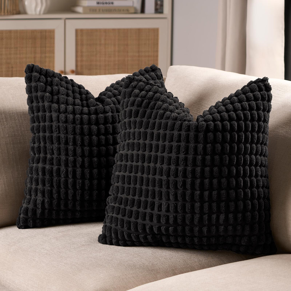 OHS Bobble Cushion Covers Soft Fleece Square Pillowcases Winter Home Decor