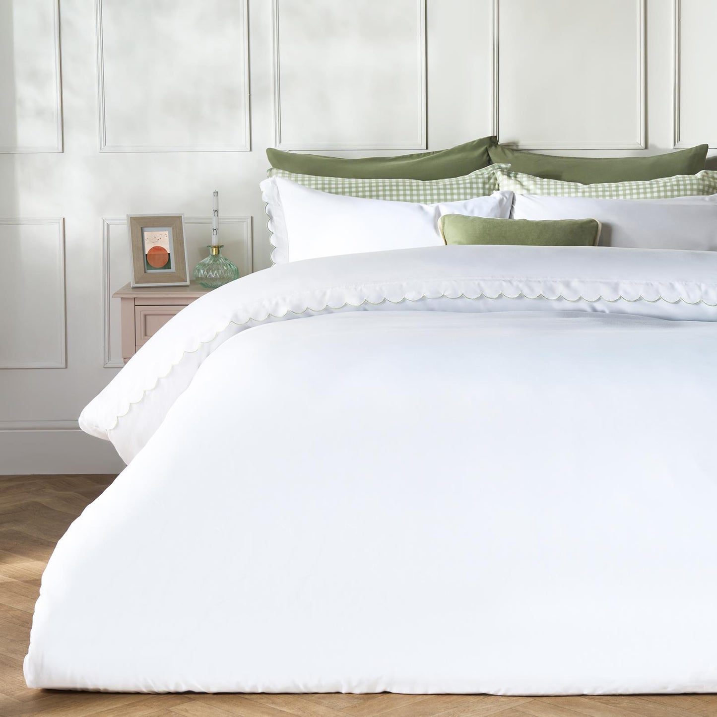 OHS Scallop Edge Bedding Set Microfibre Contrast Duvet Cover with Pillowcase