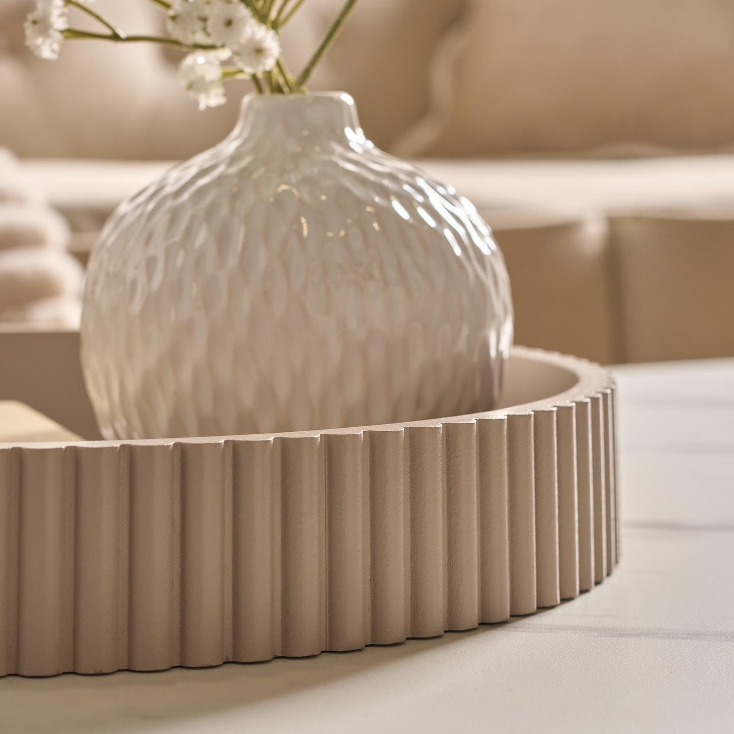 OHS Ribbed Decorative Tray Coffee Table Organiser Countertop Vanity Storage