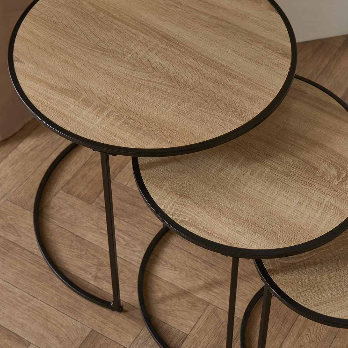 OHS Manhattan Nesting Table Stacking Coffee Side Wooden Effect Tables Set of 2/3