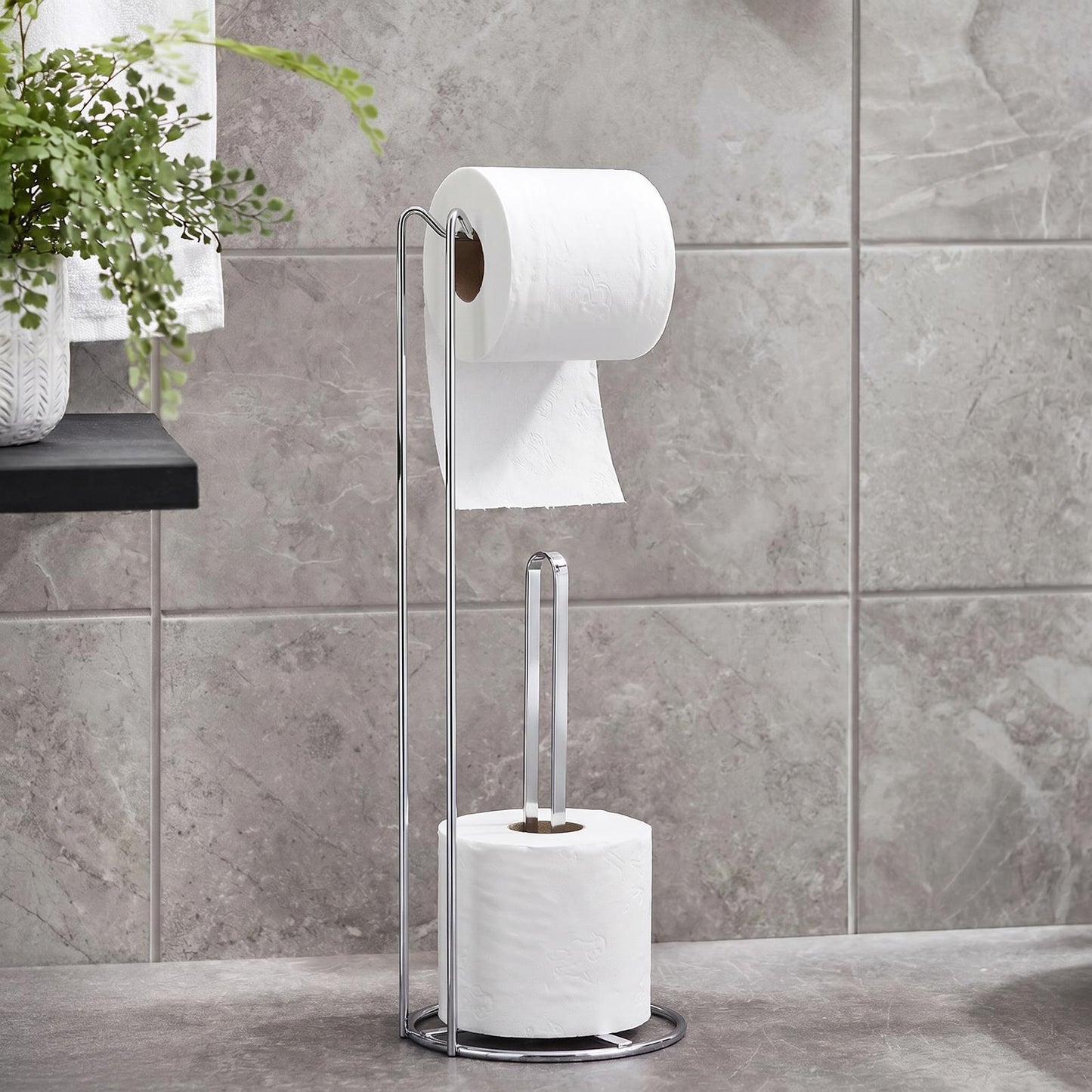 OHS Metal Toilet Roll Holder Freestanding Bathroom Storage Organiser