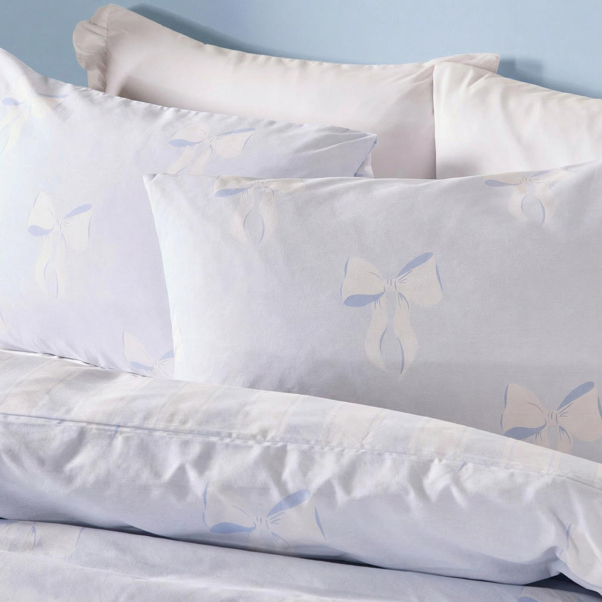 OHS Bow Reversible Duvet Cover Set with Pillowcase Polycotton Microfibre Bedding