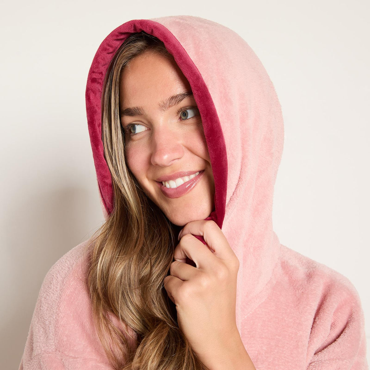 OHS Piped Edge Dressing Gown Flannel Fleece Winter Loungewear Hooded Bathrobe