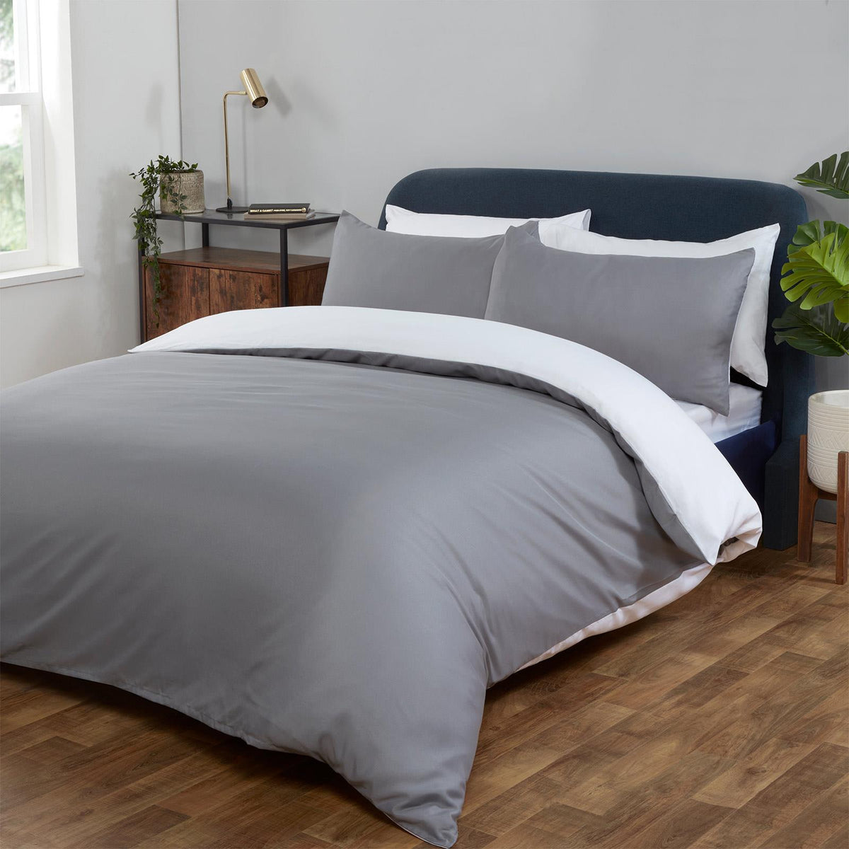 OHS Plain Duvet Cover & Pillowcase Reversible Bedding Set OR Fitted Sheet