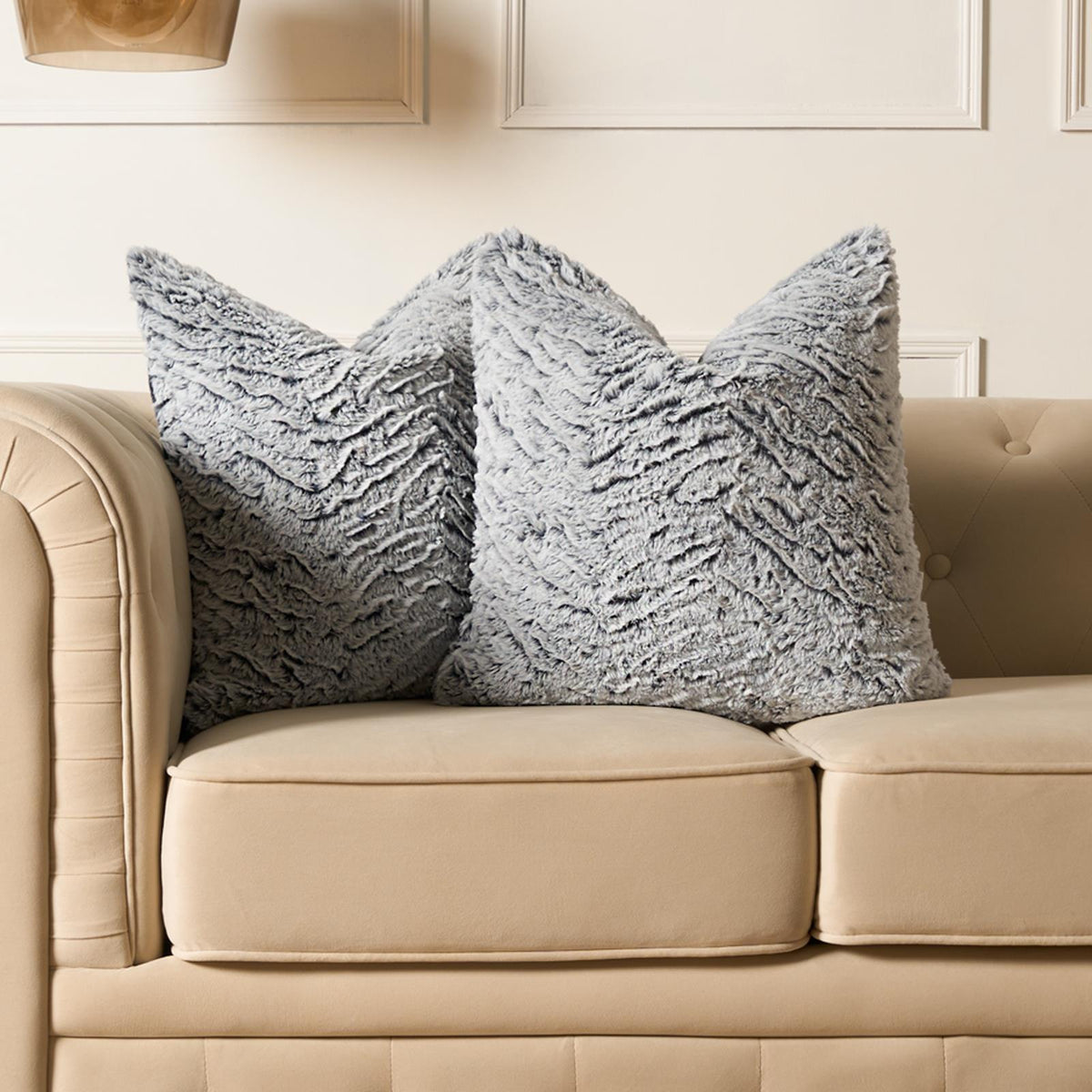 Cushion Covers Faux Fur Fleece Pack of 2/4 Filled Case Pad Two Tone Home Decor
