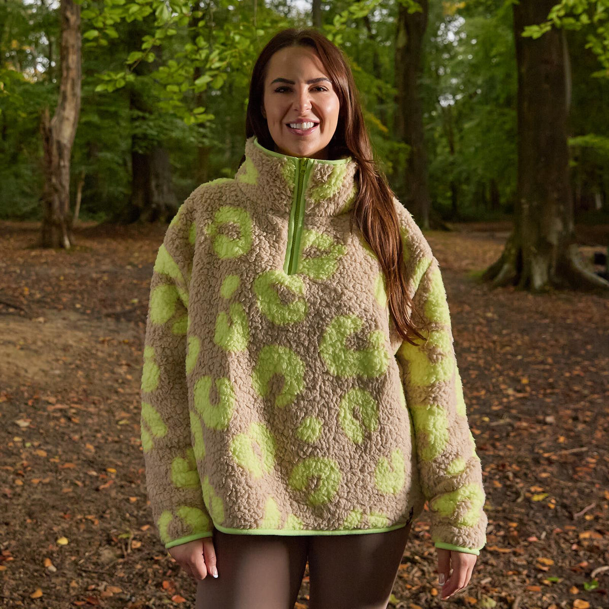 OHS Print Teddy Fleece Half Zip Jumper Womens Pullover Sweatshirt Long Sleeve