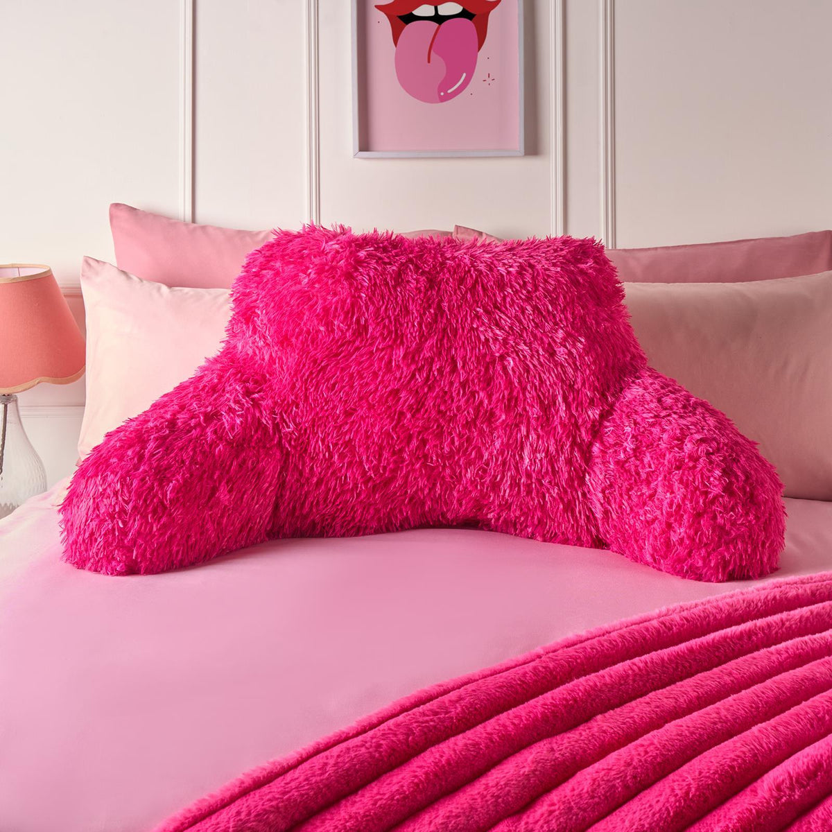 OHS Fluffy Cuddle Cushion Reading Pillow with Arms Lumbar Bed Chair