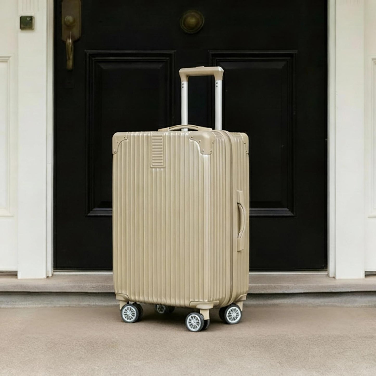 OHS Metallic Effect Suitcase Set 3-Piece Hard Shell Luggage 4 Wheel ABS