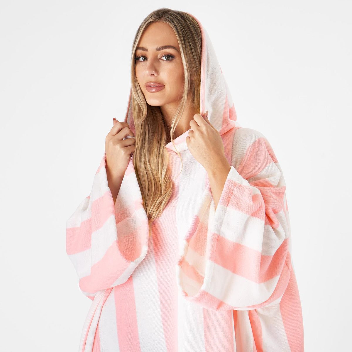 Dreamscene Stripe Hooded Poncho Towel Adult Bath Swimming Beach Changing Robe