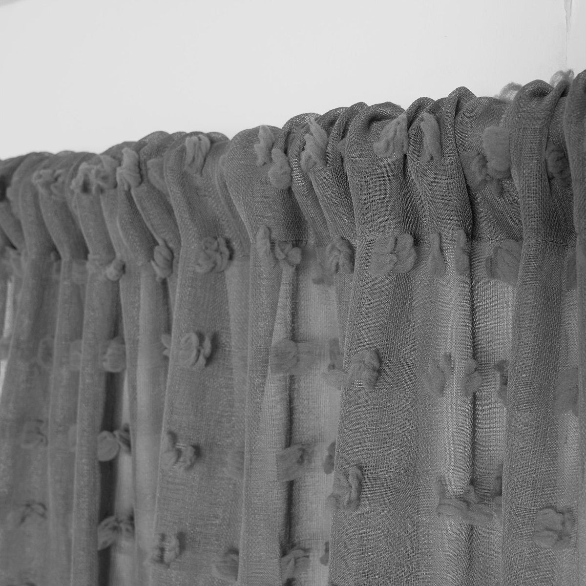 OHS Pompom Tufted Voile Net Curtains Pair 2 Window Panels Slot Top Set 55" Wide