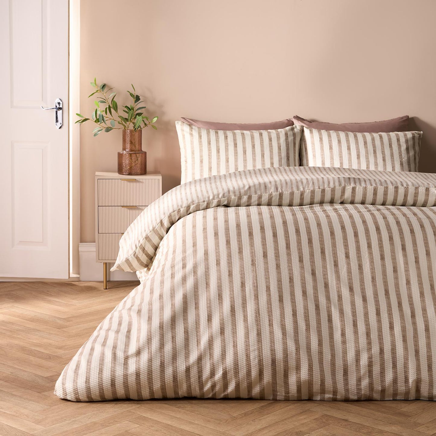 OHS Watercolour Embossed Bedding Set Stripe Duvet Cover with Pillowcase