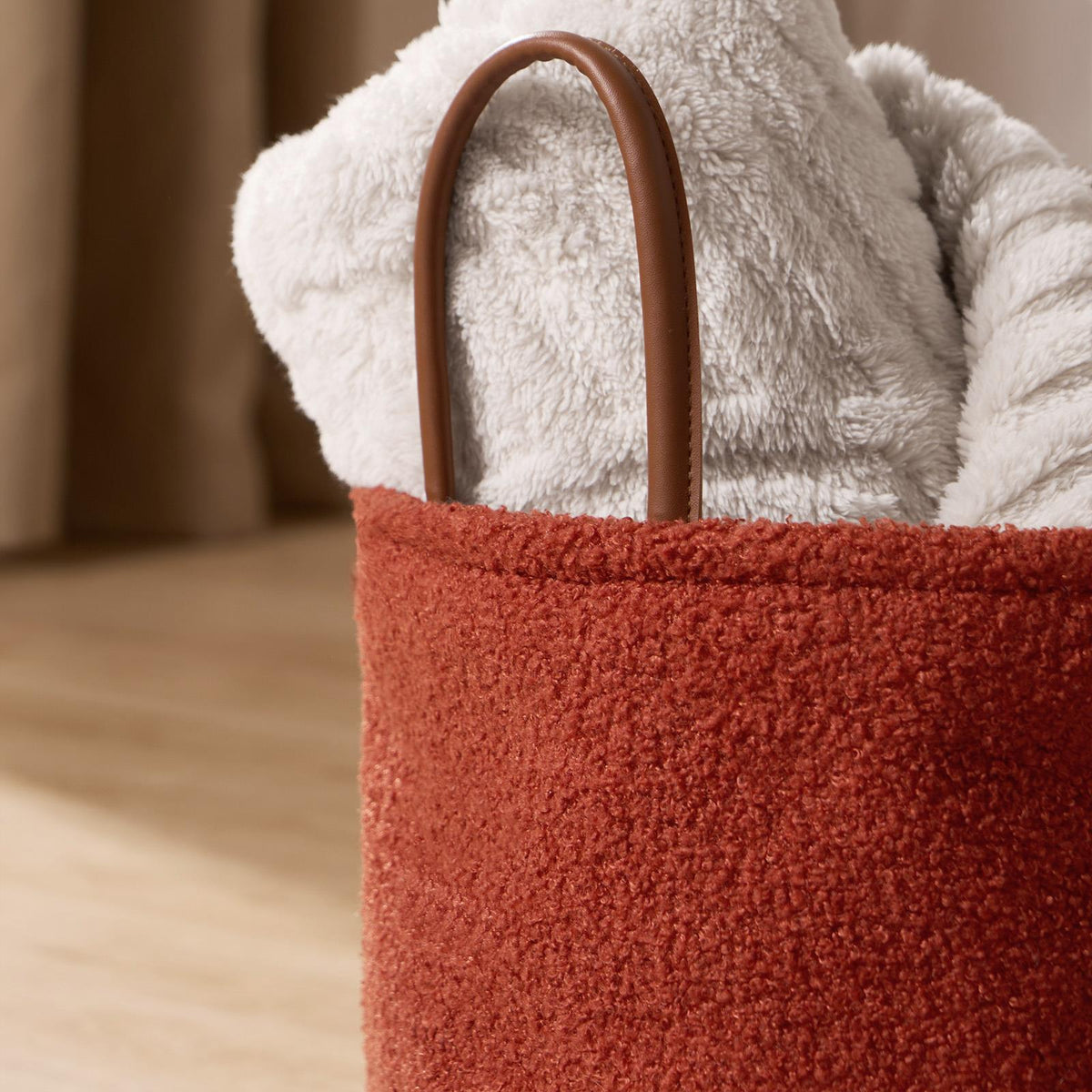 OHS Storage Basket Handles Boucle Fleece Laundry Clothes Organiser