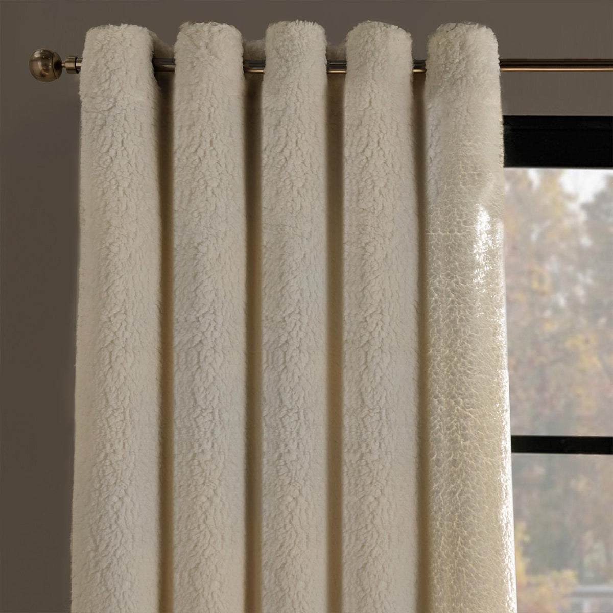 Teddy Fleece Eyelet Curtains Thermal Pair Ready Made Soft Thick Fabric Ring Top