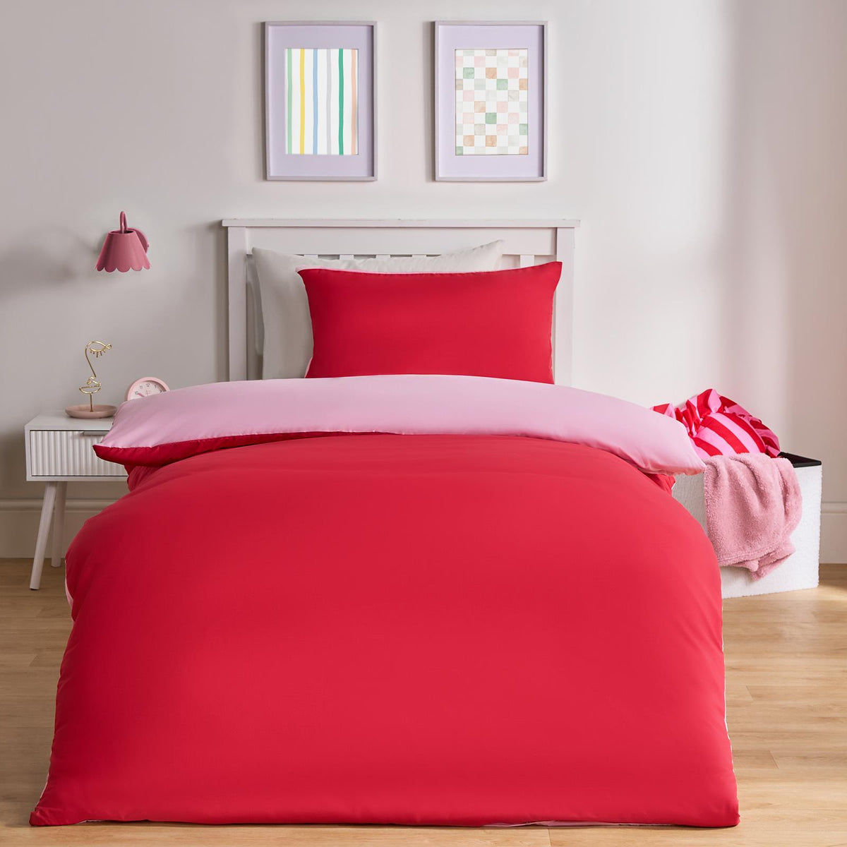 OHS Plain Duvet Cover & Pillowcase Reversible Bedding Set OR Fitted Sheet