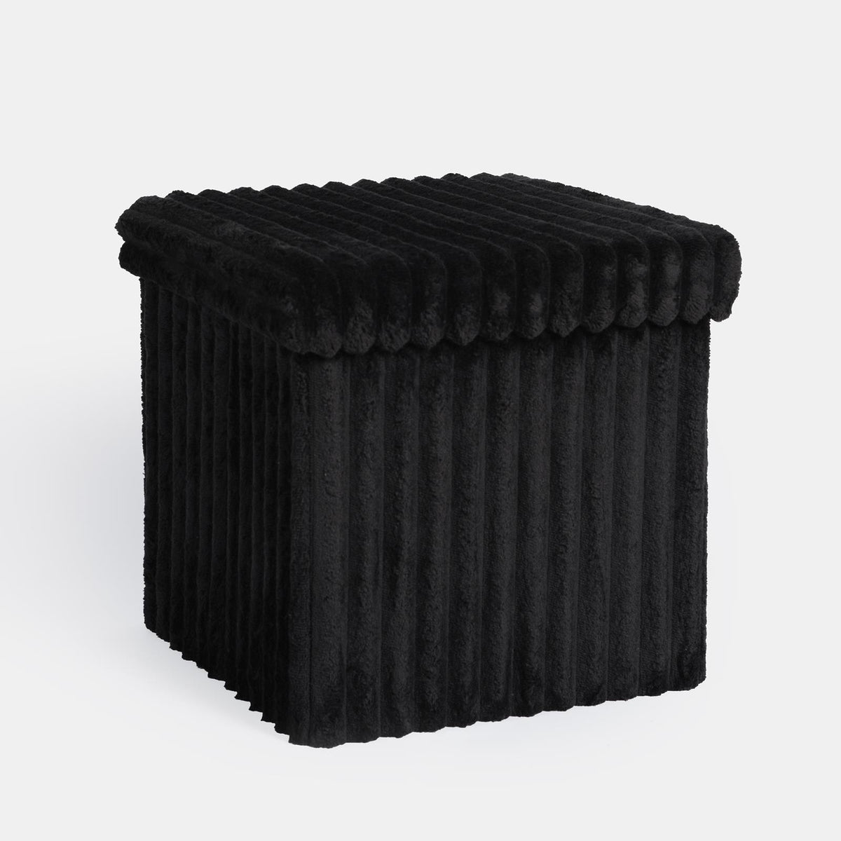 OHS Storage Box Lid Ottoman Folding Ribbed Fleece Footstool Tub Seat