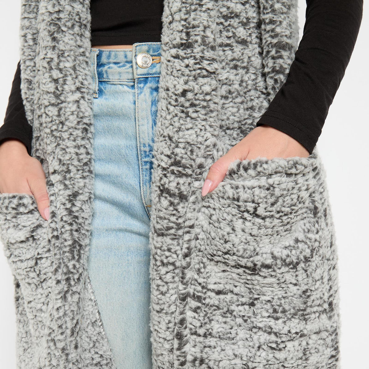OHS Teddy Fleece Scarf Long Thermal Soft Pockets Hand Neck Warmer Marl Wrap