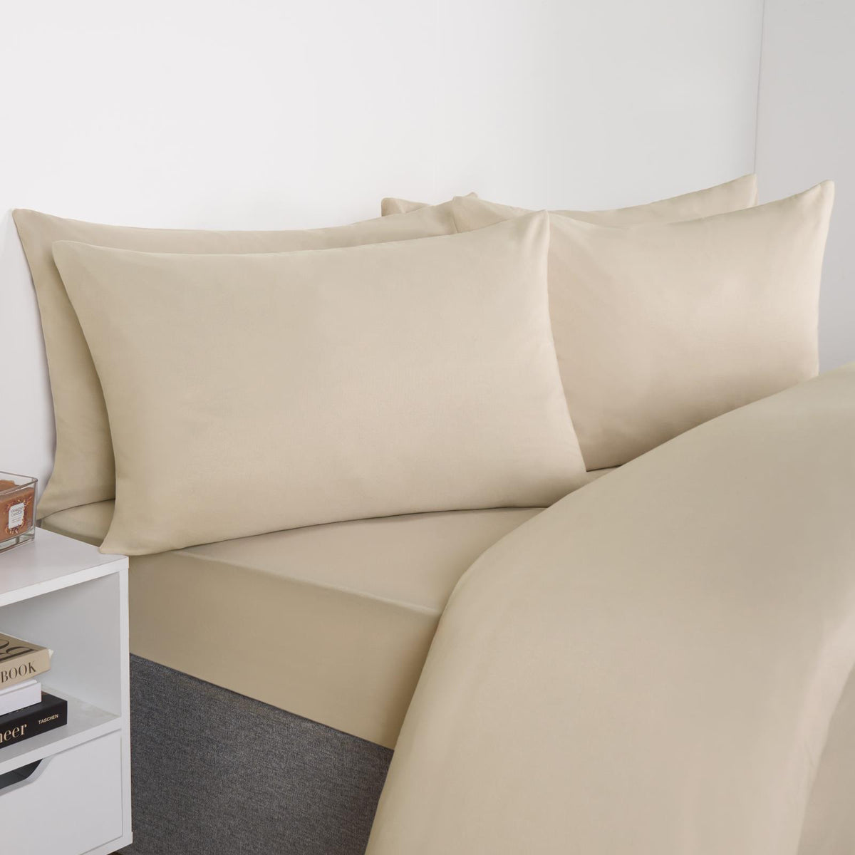 OHS Plain Duvet Cover & Pillowcase Reversible Bedding Set OR Fitted Sheet