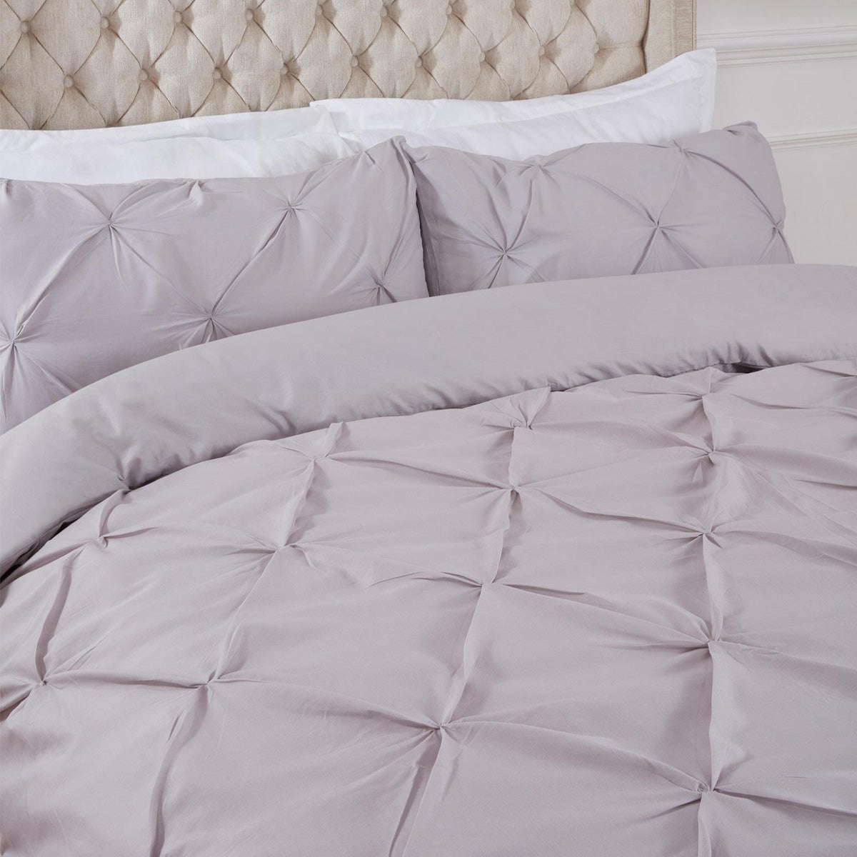 Pintuck Duvet Cover Pillowcase Pleated Polycotton Bedding Set Single Double King