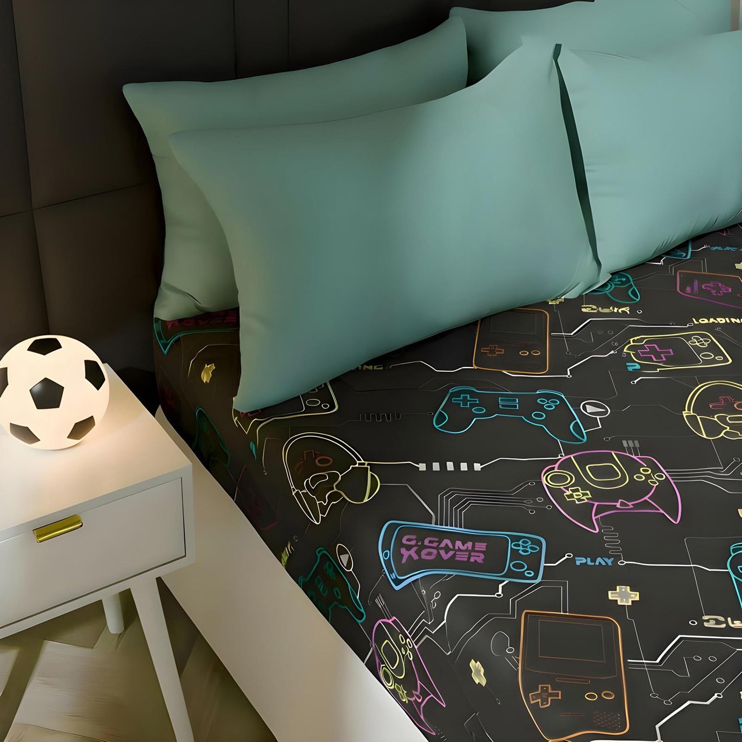 OHS Kids Microfibre Fitted Sheet Fun Print 25cm Hotel Quality Easy Care
