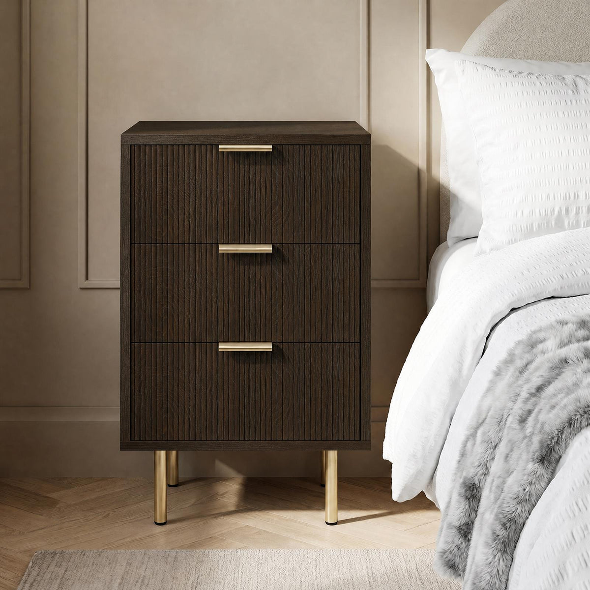 OHS Ribbed Drawer Unit Bedside Table 3/4/5/6 Draw Cabinet Nightstand Sideboard