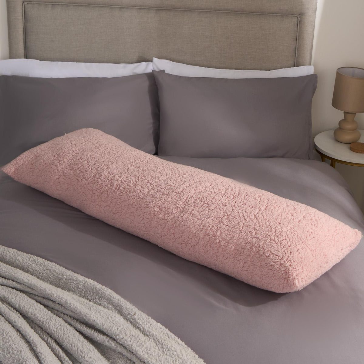 OHS Long Bolster Pillow Teddy Fleece Body Neck Pregnancy Support Cushion