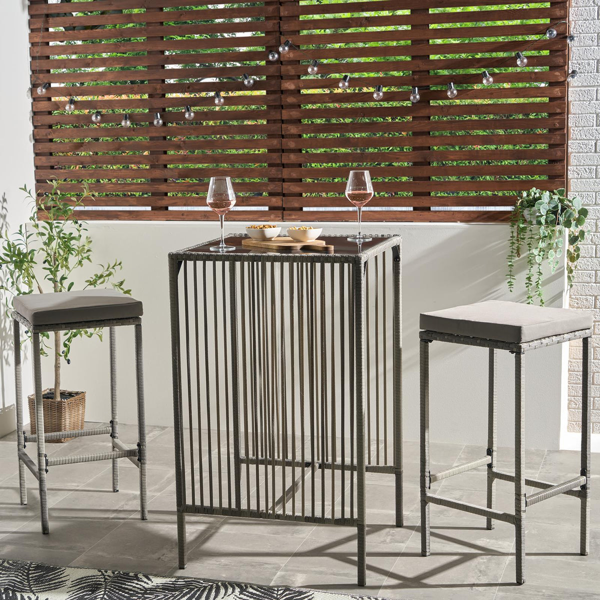 OHS Amalfi Bistro Set Outdoor Table Bar Stool Chair Garden Patio 3PC Furniture