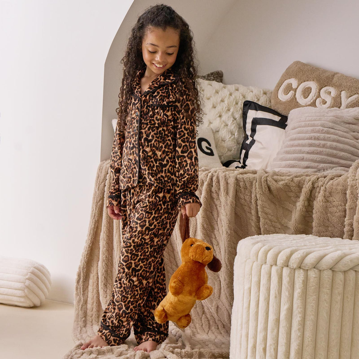 OHS Print Pyjama Set Button Through Soft Womens Kids Loungewear Nightwear