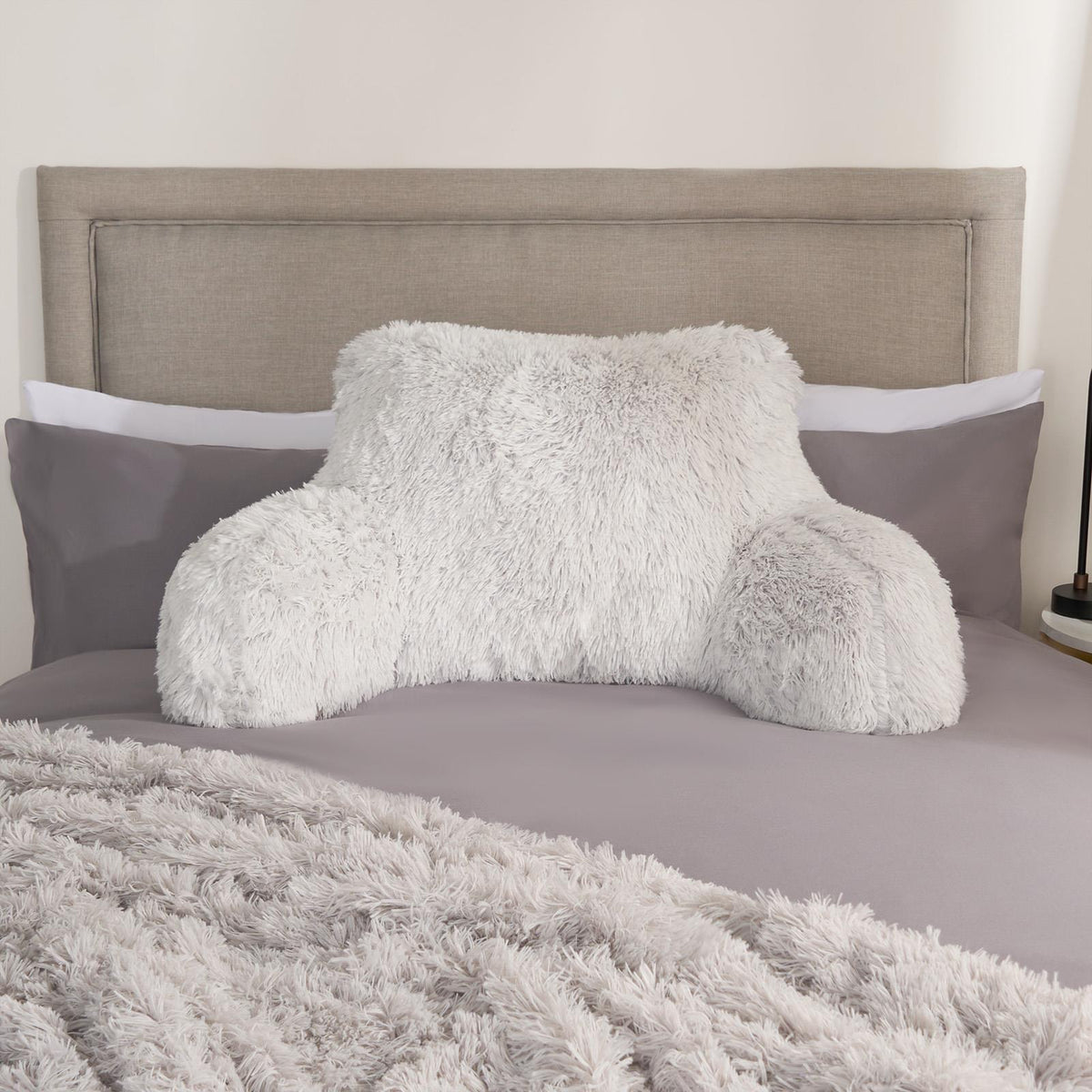 OHS Fluffy Cuddle Cushion Reading Pillow with Arms Lumbar Bed Chair
