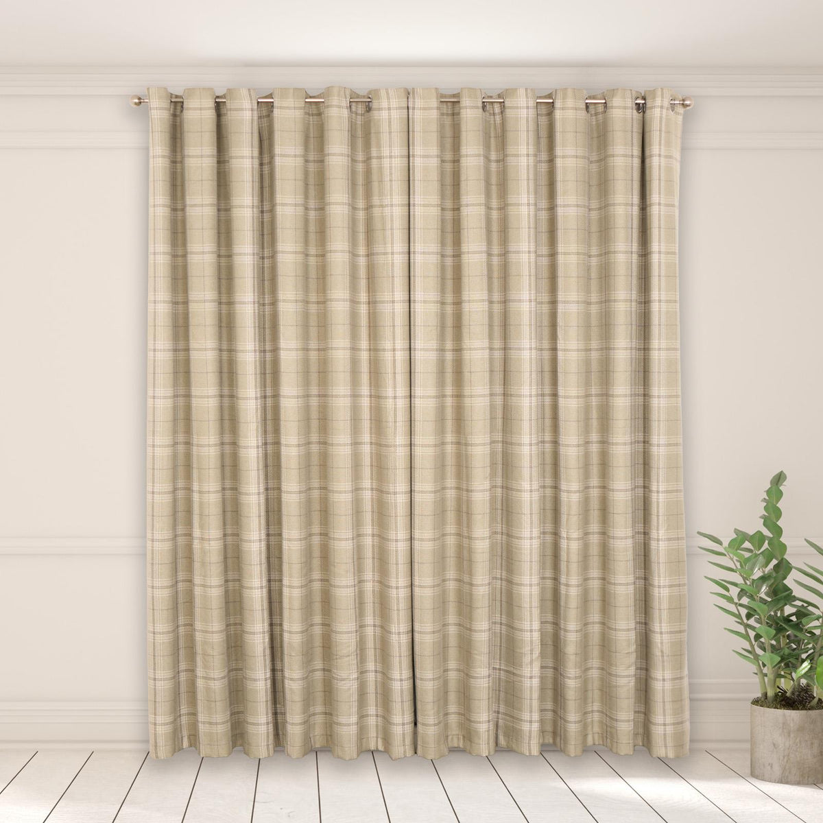 OHS Check Eyelet Curtains Pair Thermal Ring Top Textured Woven Ready Made